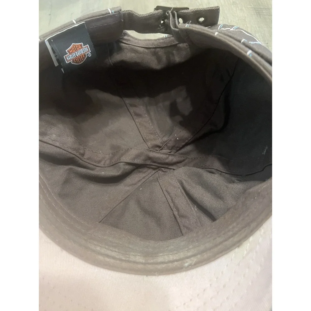 Harley Davidson Vintage Women's Gray Plaid Biker Hat Adjustable Belt-style‎ Back
